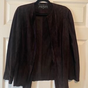 S/S 1997 Gucci by Tom Ford Naomi Runway Brown Suede Open Blouse Jacket